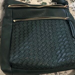Chic forest green Crossbody Bag with Woven Detail
